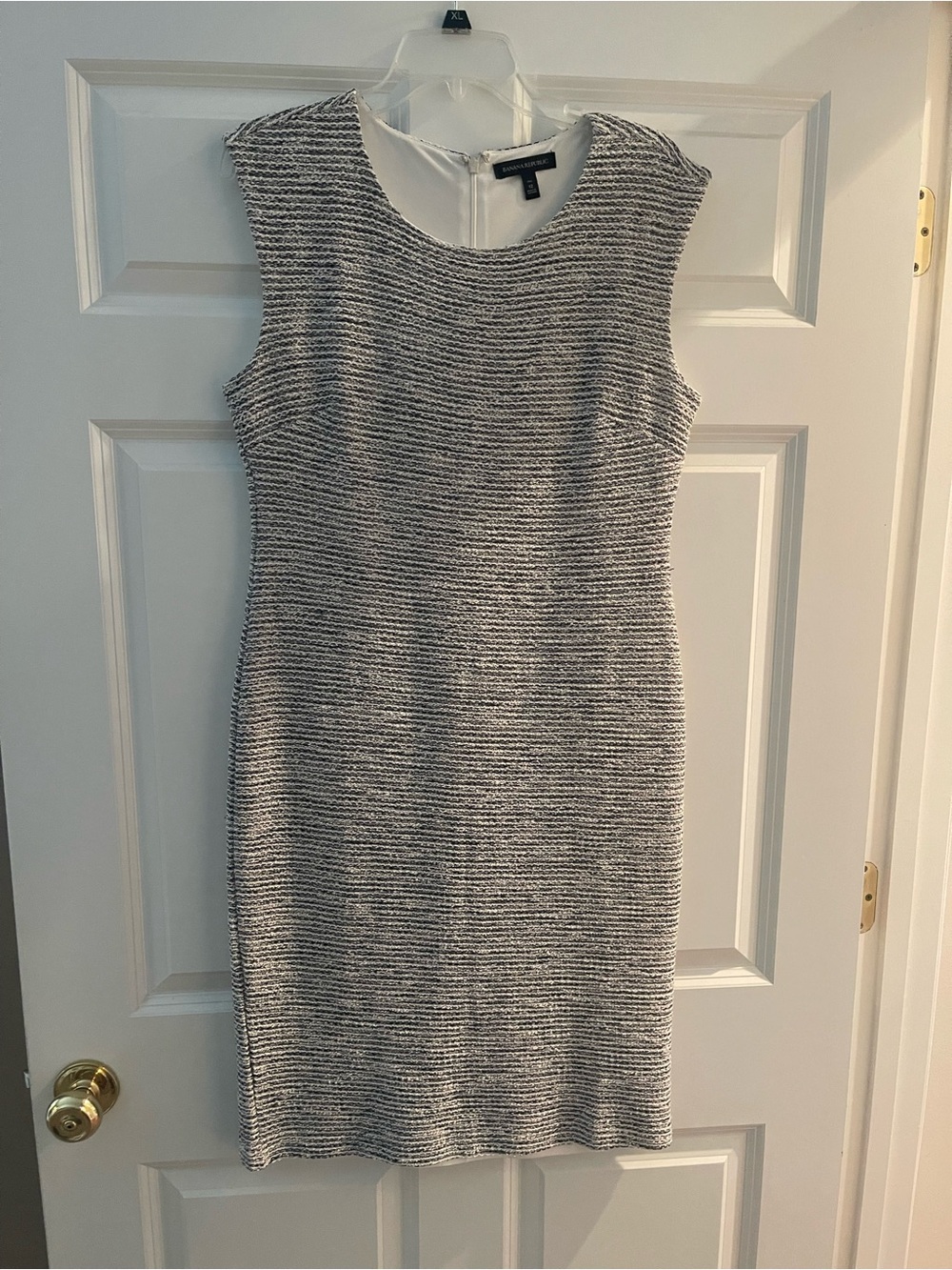 Banana Republic Navy and White Sleeveless Midi Sheath Dress